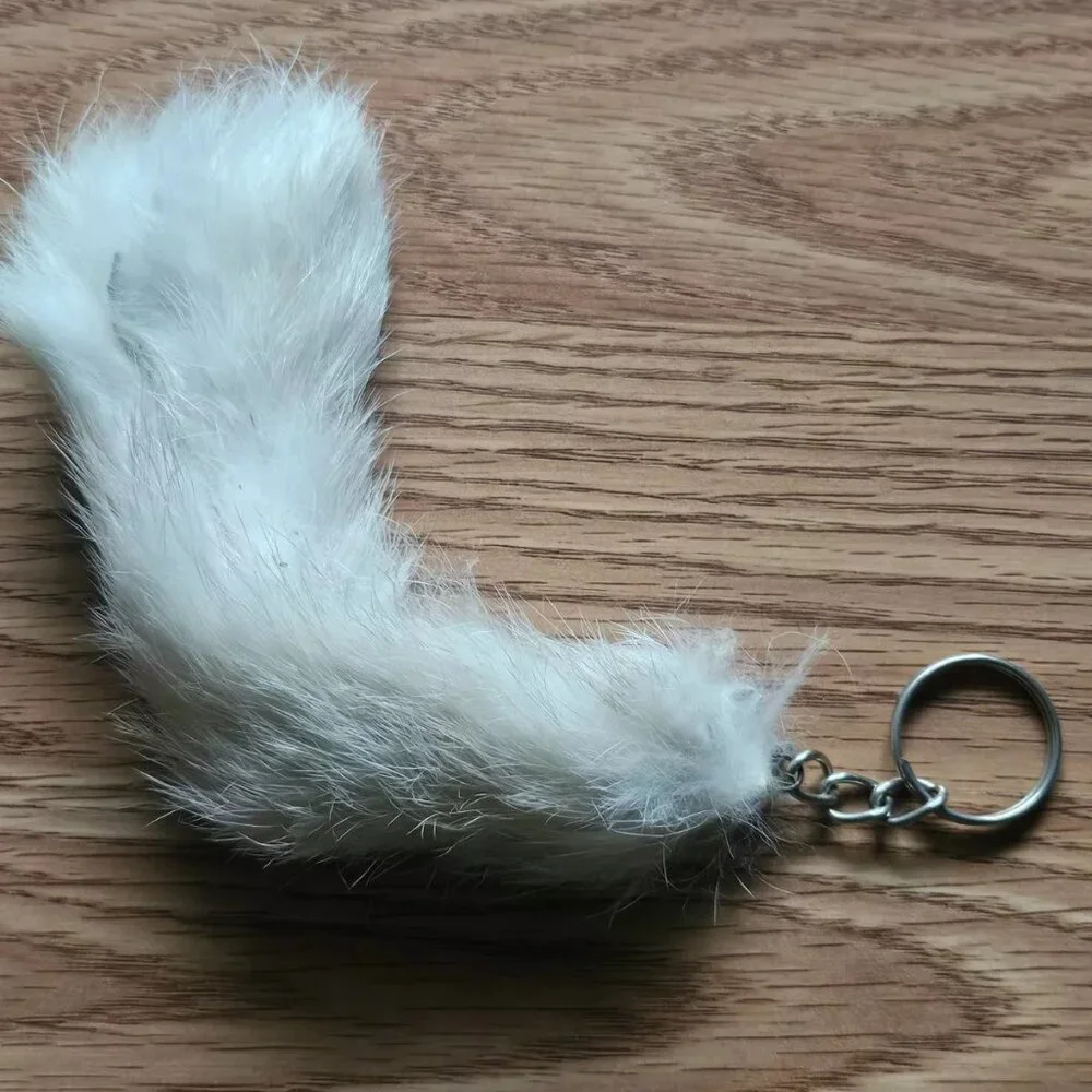 Real White Fur Hair Key chain Handmade Keys Holder White Keychain